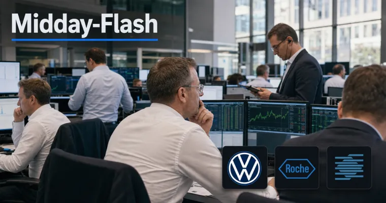 Teaserbild von Midday-Flash: VW-Aktie springt nach Sparpaket – DAX tritt auf der Stelle