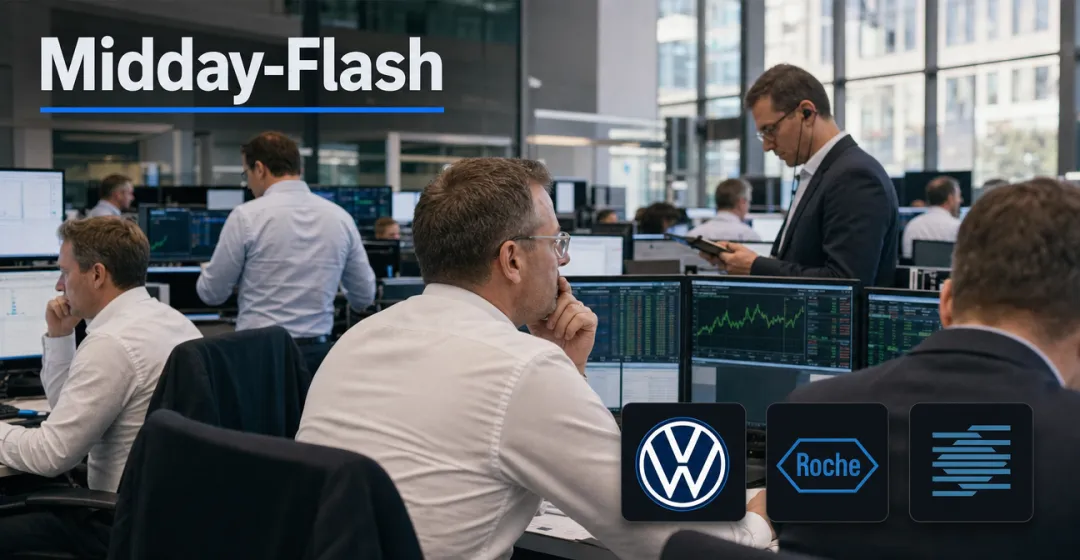 Teaserbild von Midday-Flash: VW-Aktie springt nach Sparpaket – DAX tritt auf der Stelle