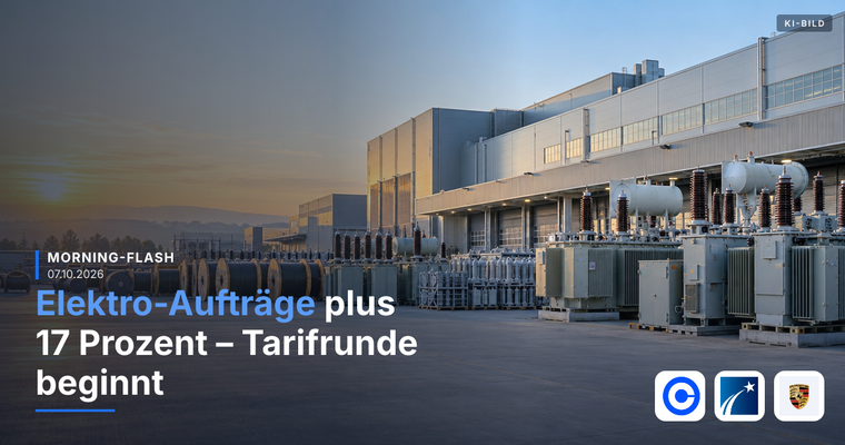 Teaserbild von Morning-Flash: Elektro-Aufträge plus 17 Prozent – Tarifrunde beginnt