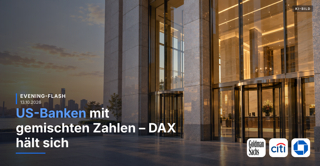 Teaserbild von Evening-Flash: US-Banken mit gemischten Zahlen – DAX hält sich