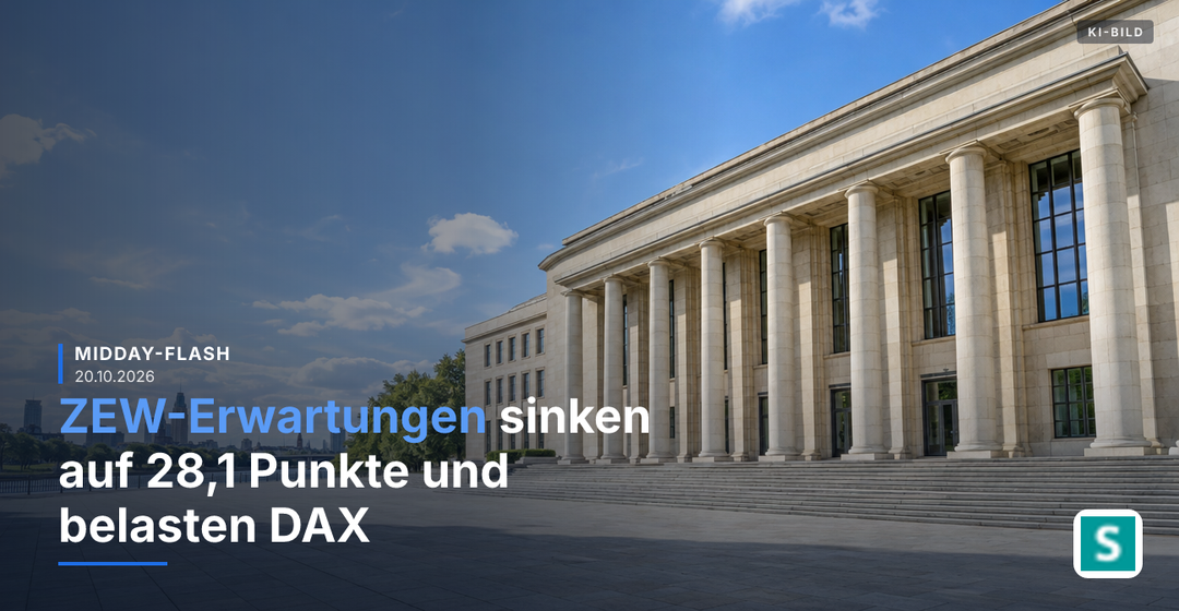Teaserbild von Midday-Flash: ZEW-Erwartungen sinken auf 28,1 Punkte und belasten DAX