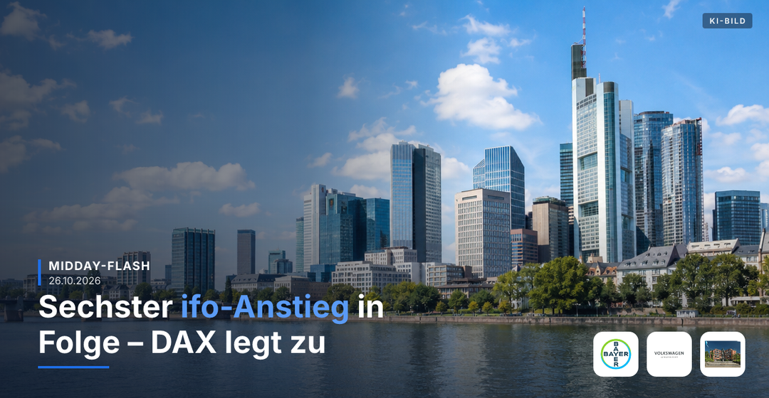 Teaserbild von Midday-Flash: Sechster ifo-Anstieg in Folge – DAX legt zu