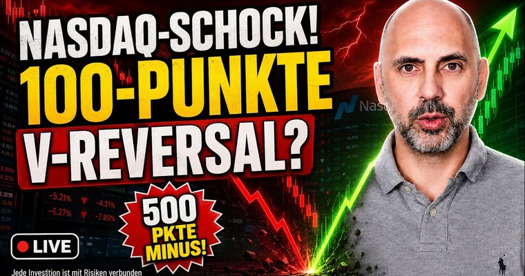 Nasdaq-Schock zur Eröffnung: Absturz, V-Reversal und 100-Punkte-Kerzen!