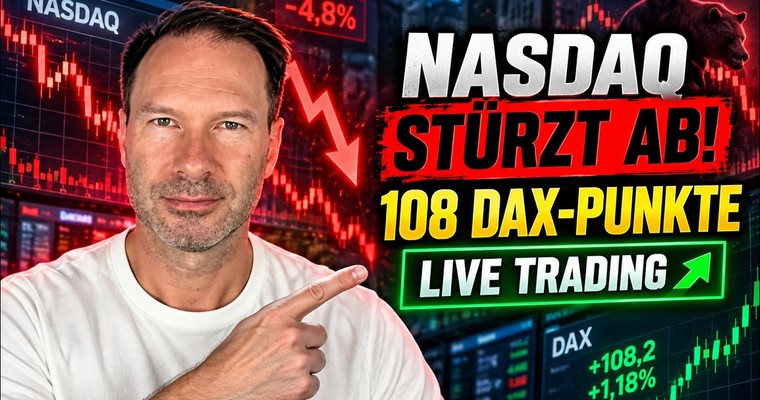 Videoteaser von Nasdaq stürzt vom Rekordhoch ab – 108 DAX-Punkte im Live Trading!